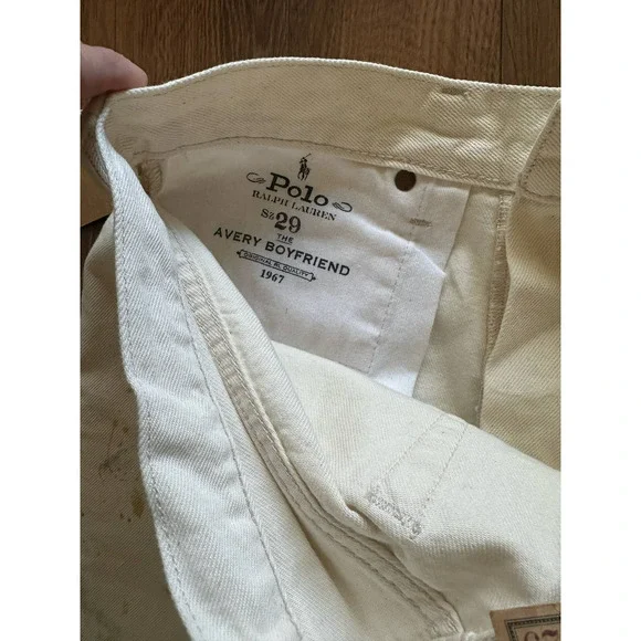 New Polo Ralph Lauren Avery Jean Cream Paint Splattered Jeans Size 29 Jeans